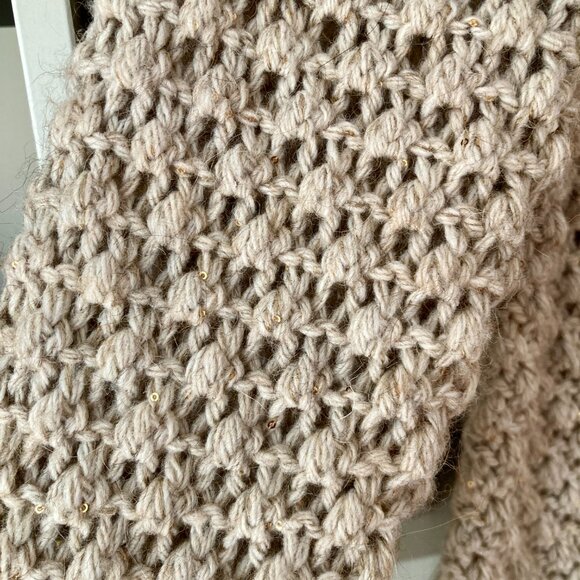 Elsamanda for Anthropologie Cream Open Knit Sequin Sweater Wool/Alpaca L - Picture 3 of 7